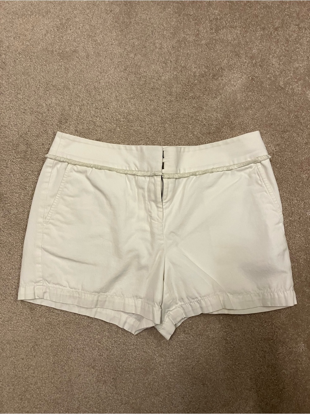 Loft Softened Denim Off White Chino Shorts with Fringe